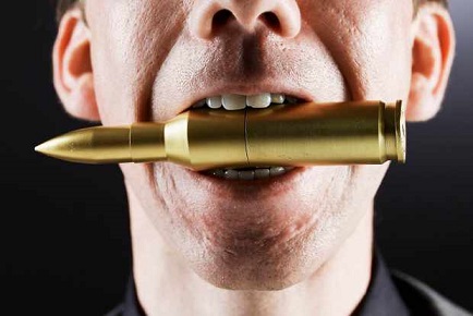 Businessman Biting Bullet